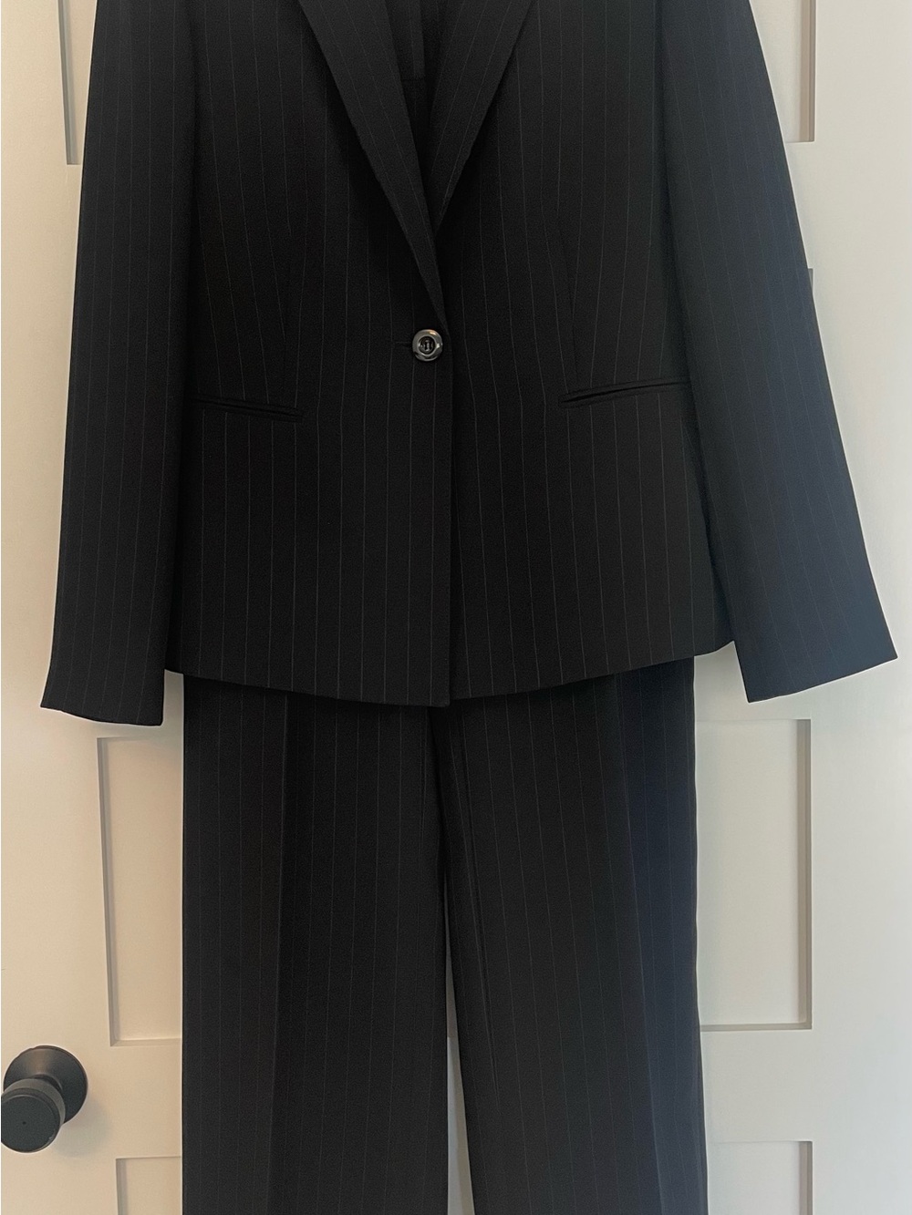 Kasper Black with Blue Pinstripe Women's Suit Jacket & Trousers